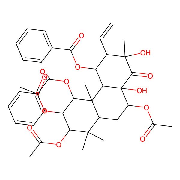 2D Structure of (6,7,10-triacetyloxy-5-benzoyloxy-3-ethenyl-2,10a-dihydroxy-2,4b,8,8-tetramethyl-1-oxo-4,4a,5,6,7,8a,9,10-octahydro-3H-phenanthren-4-yl) benzoate
