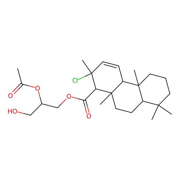 2D Structure of (2-Acetyloxy-3-hydroxypropyl) 2-chloro-2,4b,8,8,10a-pentamethyl-1,4a,5,6,7,8a,9,10-octahydrophenanthrene-1-carboxylate