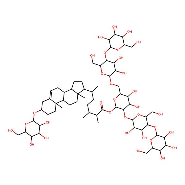 2D Structure of [(2S,3R,4S,5S,6R)-3-[(2S,3R,4R,5S,6R)-3,4-dihydroxy-6-(hydroxymethyl)-5-[(2S,3R,4S,5S,6R)-3,4,5-trihydroxy-6-(hydroxymethyl)oxan-2-yl]oxyoxan-2-yl]oxy-6-[[(2R,3R,4S,5S,6R)-3,4-dihydroxy-6-(hydroxymethyl)-5-[(2S,3R,4S,5S,6R)-3,4,5-trihydroxy-6-(hydroxymethyl)oxan-2-yl]oxyoxan-2-yl]oxymethyl]-4,5-dihydroxyoxan-2-yl] (2S,3R,6R)-6-[(3S,8S,9S,10R,13R,14S,17R)-10,13-dimethyl-3-[(2S,3R,4S,5S,6R)-3,4,5-trihydroxy-6-(hydroxymethyl)oxan-2-yl]oxy-2,3,4,7,8,9,11,12,14,15,16,17-dodecahydro-1H-cyclopenta[a]phenanthren-17-yl]-2,3-dimethylheptanoate