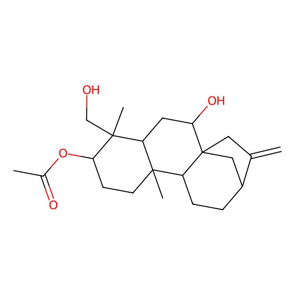 2D Structure of [2-Hydroxy-5-(hydroxymethyl)-5,9-dimethyl-14-methylidene-6-tetracyclo[11.2.1.01,10.04,9]hexadecanyl] acetate