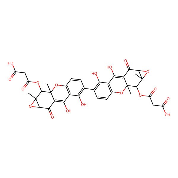 2D Structure of 3-[[6-[15-(2-Carboxyacetyl)oxy-7,9-dihydroxy-1,14-dimethyl-11-oxo-2,13-dioxatetracyclo[8.5.0.03,8.012,14]pentadeca-3(8),4,6,9-tetraen-6-yl]-7,9-dihydroxy-1,14-dimethyl-11-oxo-2,13-dioxatetracyclo[8.5.0.03,8.012,14]pentadeca-3(8),4,6,9-tetraen-15-yl]oxy]-3-oxopropanoic acid