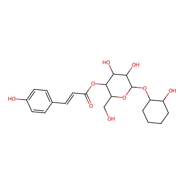 2D Structure of [(2R,3S,4R,5R,6R)-4,5-dihydroxy-6-[(1S,2S)-2-hydroxycyclohexyl]oxy-2-(hydroxymethyl)oxan-3-yl] (E)-3-(4-hydroxyphenyl)prop-2-enoate