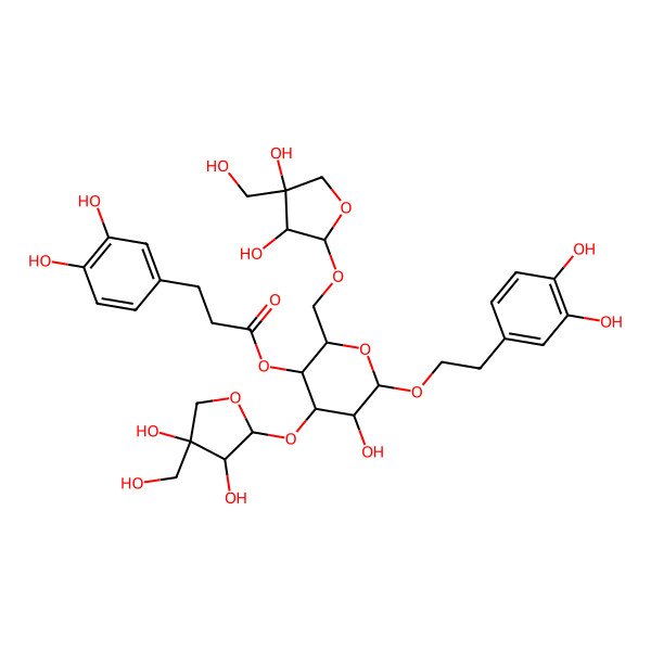 2D Structure of [(2R,3R,4R,5R,6R)-4-[(2R,3R,4R)-3,4-dihydroxy-4-(hydroxymethyl)oxolan-2-yl]oxy-2-[[(2R,3R,4R)-3,4-dihydroxy-4-(hydroxymethyl)oxolan-2-yl]oxymethyl]-6-[2-(3,4-dihydroxyphenyl)ethoxy]-5-hydroxyoxan-3-yl] 3-(3,4-dihydroxyphenyl)propanoate