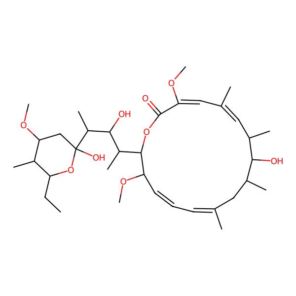 2D Structure of (3Z,5E,9S,11E,13E,15S)-16-[4-[(5R)-6-ethyl-2-hydroxy-4-methoxy-5-methyloxan-2-yl]-3-hydroxypentan-2-yl]-8-hydroxy-3,15-dimethoxy-5,7,9,11-tetramethyl-1-oxacyclohexadeca-3,5,11,13-tetraen-2-one