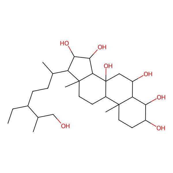 2D Structure of 17-(5-Ethyl-7-hydroxy-6-methylheptan-2-yl)-10,13-dimethyl-1,2,3,4,5,6,7,9,11,12,14,15,16,17-tetradecahydrocyclopenta[a]phenanthrene-3,4,6,8,15,16-hexol