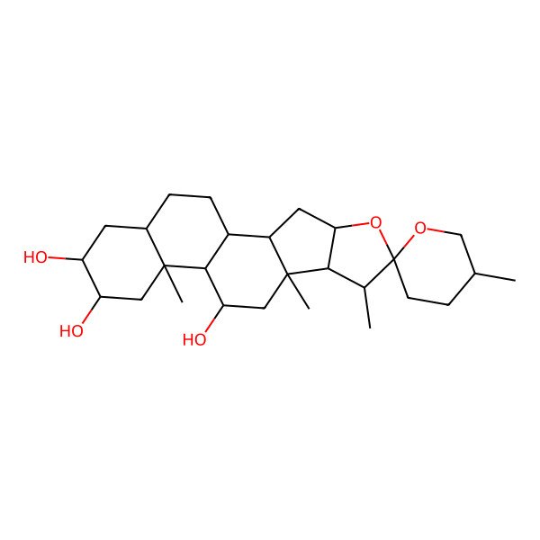 2D Structure of 5',7,9,13-Tetramethylspiro[5-oxapentacyclo[10.8.0.02,9.04,8.013,18]icosane-6,2'-oxane]-11,15,16-triol