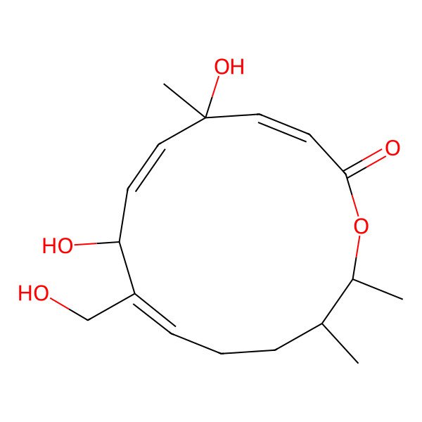2D Structure of (3Z,5R,6Z,8S,9Z,13S,14R)-5,8-dihydroxy-9-(hydroxymethyl)-5,13,14-trimethyl-1-oxacyclotetradeca-3,6,9-trien-2-one
