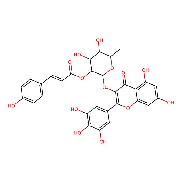 2D Structure of [2-[5,7-Dihydroxy-4-oxo-2-(3,4,5-trihydroxyphenyl)chromen-3-yl]oxy-4,5-dihydroxy-6-methyloxan-3-yl] 3-(4-hydroxyphenyl)prop-2-enoate