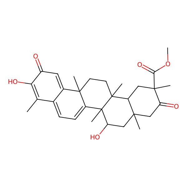 2D Structure of methyl 6,10-dihydroxy-2,4a,6a,6a,9,14a-hexamethyl-3,11-dioxo-4,5,6,13,14,14b-hexahydro-1H-picene-2-carboxylate