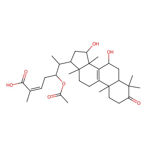 2D Structure of 5-Acetyloxy-6-(7,15-dihydroxy-4,4,10,13,14-pentamethyl-3-oxo-1,2,5,6,7,11,12,15,16,17-decahydrocyclopenta[a]phenanthren-17-yl)-2-methylhept-2-enoic acid