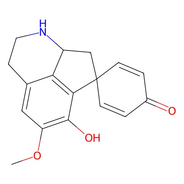 2D Structure of (4S)-11-hydroxy-10-methoxyspiro[5-azatricyclo[6.3.1.04,12]dodeca-1(12),8,10-triene-2,4'-cyclohexa-2,5-diene]-1'-one