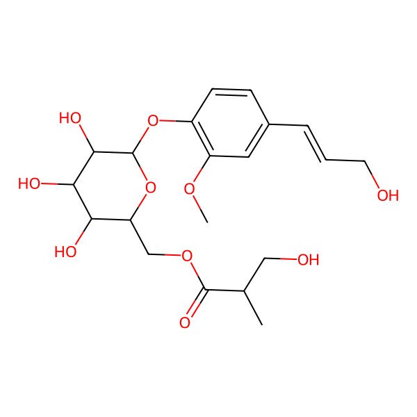 2D Structure of [(2S,3S,4S,5R,6S)-3,4,5-trihydroxy-6-[4-[(E)-3-hydroxyprop-1-enyl]-2-methoxyphenoxy]oxan-2-yl]methyl (2S)-3-hydroxy-2-methylpropanoate