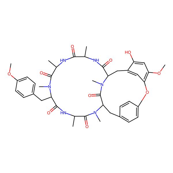 2D Structure of (1S,4R,7S,10S,13S,16S)-26-hydroxy-24-methoxy-10-[(4-methoxyphenyl)methyl]-4,7,9,13,15,29-hexamethyl-22-oxa-3,6,9,12,15,29-hexazatetracyclo[14.12.2.218,21.123,27]tritriaconta-18,20,23,25,27(31),32-hexaene-2,5,8,11,14,30-hexone
