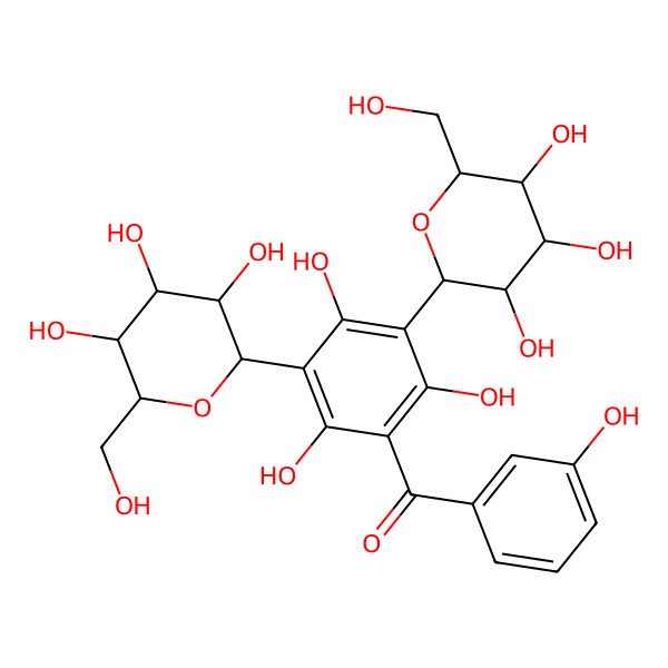 2D Structure of (3-hydroxyphenyl)-[2,4,6-trihydroxy-3,5-bis[(2S,3R,4R,5R,6R)-3,4,5-trihydroxy-6-(hydroxymethyl)oxan-2-yl]phenyl]methanone