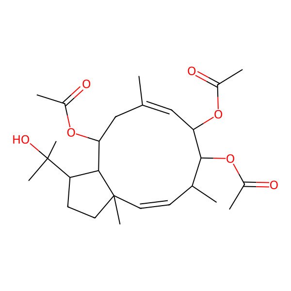 2D Structure of [8,9-diacetyloxy-3-(2-hydroxypropan-2-yl)-6,10,12a-trimethyl-2,3,3a,4,5,8,9,10-octahydro-1H-cyclopenta[11]annulen-4-yl] acetate