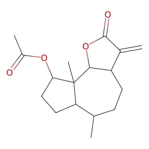 2D Structure of [(3aS,6S,6aS,9R,9aS,9bR)-6,9a-dimethyl-3-methylidene-2-oxo-4,5,6,6a,7,8,9,9b-octahydro-3aH-azuleno[8,7-b]furan-9-yl] acetate