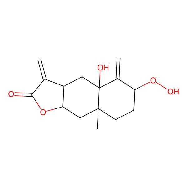 2D Structure of (3aR,4aR,6R,8aR,9aR)-6-hydroperoxy-4a-hydroxy-8a-methyl-3,5-dimethylidene-4,6,7,8,9,9a-hexahydro-3aH-benzo[f][1]benzofuran-2-one
