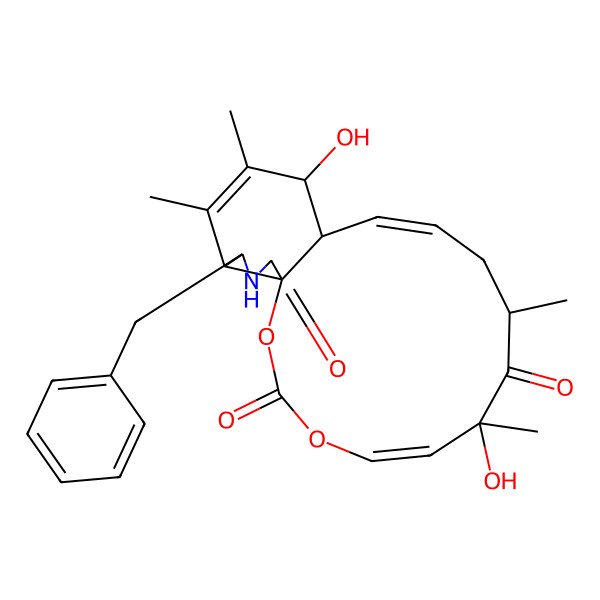 2D Structure of 18-Benzyl-7,14-dihydroxy-7,9,15,16-tetramethyl-2,4-dioxa-19-azatricyclo[11.7.0.01,17]icosa-5,11,15-triene-3,8,20-trione