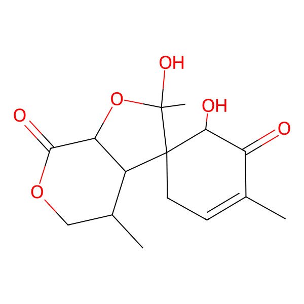 2D Structure of (2R,3R,3aR,4S,6'S,7aS)-2,6'-dihydroxy-2,2',4-trimethylspiro[3a,4,5,7a-tetrahydrofuro[2,3-c]pyran-3,5'-cyclohex-2-ene]-1',7-dione