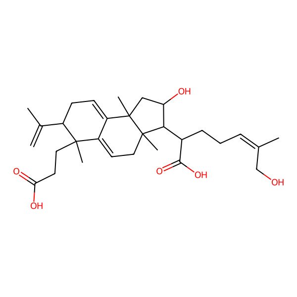 2D Structure of 2-[6-(2-Carboxyethyl)-2-hydroxy-3a,6,9b-trimethyl-7-prop-1-en-2-yl-1,2,3,4,7,8-hexahydrocyclopenta[a]naphthalen-3-yl]-7-hydroxy-6-methylhept-5-enoic acid
