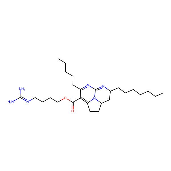 2D Structure of 4-(Diaminomethylideneamino)butyl 10-heptyl-6-pentyl-7,9,12-triazatricyclo[6.3.1.04,12]dodeca-4,6,8-triene-5-carboxylate
