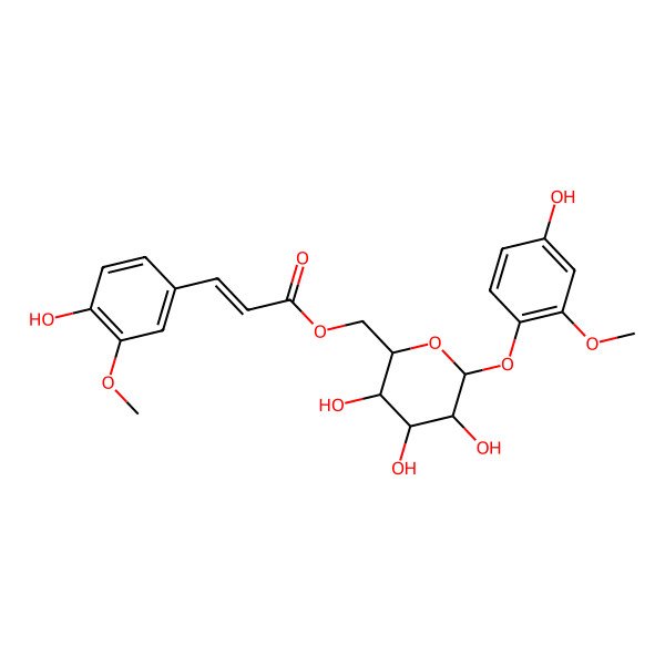 2D Structure of [(3R,4S,5S)-3,4,5-trihydroxy-6-(4-hydroxy-2-methoxyphenoxy)oxan-2-yl]methyl (E)-3-(4-hydroxy-3-methoxyphenyl)prop-2-enoate