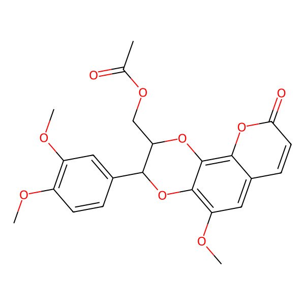 2D Structure of [3-(3,4-Dimethoxyphenyl)-5-methoxy-9-oxo-2,3-dihydropyrano[3,2-h][1,4]benzodioxin-2-yl]methyl acetate