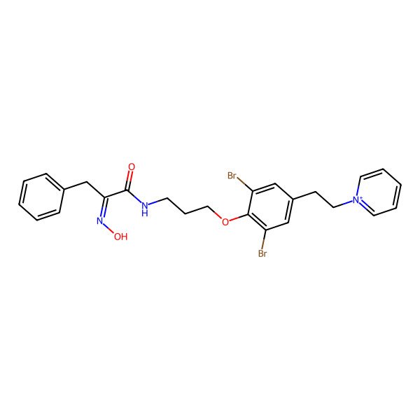 2D Structure of (2E)-N-[3-[2,6-dibromo-4-(2-pyridin-1-ium-1-ylethyl)phenoxy]propyl]-2-hydroxyimino-3-phenylpropanamide