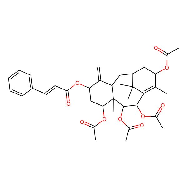 2D Structure of [(1S,3S,8S)-7,9,10,13-tetraacetyloxy-8,12,15,15-tetramethyl-4-methylidene-5-tricyclo[9.3.1.03,8]pentadec-11-enyl] 3-phenylprop-2-enoate