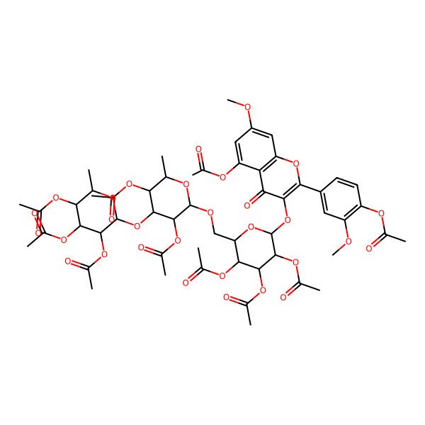 2D Structure of [(2S,3S,4R,5R,6R)-5-acetyloxy-2-methyl-6-[[(2R,3S,4S,5R,6S)-3,4,5-triacetyloxy-6-[5-acetyloxy-2-(4-acetyloxy-3-methoxyphenyl)-7-methoxy-4-oxochromen-3-yl]oxyoxan-2-yl]methoxy]-4-[(2S,3R,4R,5S,6S)-3,4,5-triacetyloxy-6-methyloxan-2-yl]oxyoxan-3-yl] acetate