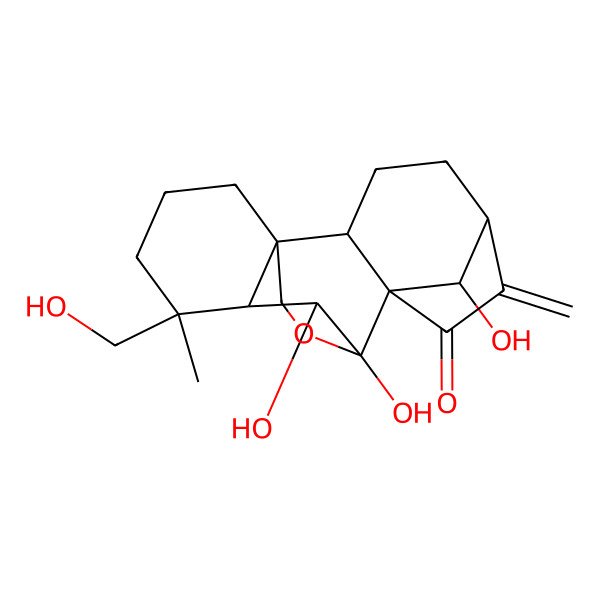 2D Structure of 9,10,18-Trihydroxy-12-(hydroxymethyl)-12-methyl-6-methylidene-17-oxapentacyclo[7.6.2.15,8.01,11.02,8]octadecan-7-one