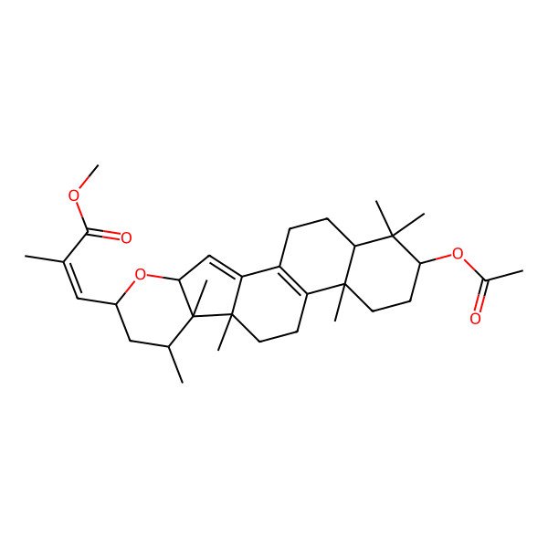 2D Structure of methyl (E)-3-[(4R,6R,8R,9S,10R,14S,17R,19S)-17-acetyloxy-8,9,10,14,18,18-hexamethyl-5-oxapentacyclo[11.8.0.02,10.04,9.014,19]henicosa-1(13),2-dien-6-yl]-2-methylprop-2-enoate