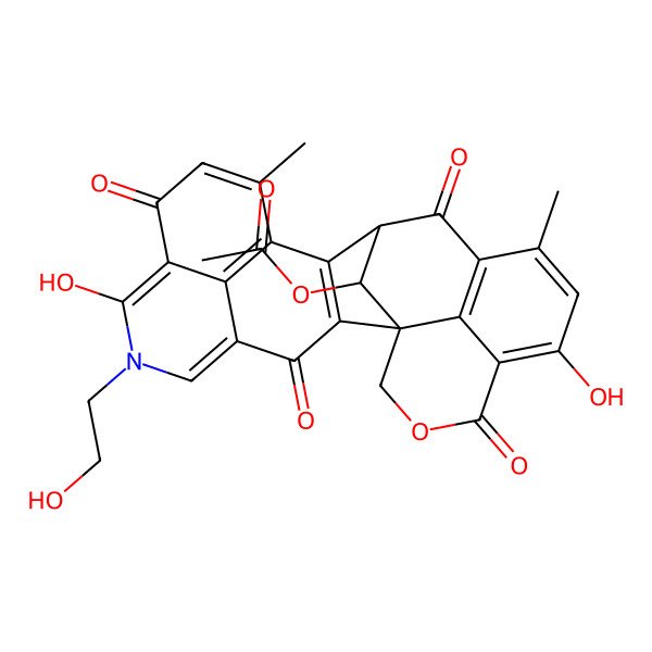 2D Structure of [7,19-Dihydroxy-6-(2-hydroxyethyl)-11,17-dimethyl-3,9,15,21-tetraoxo-22-oxa-6-azaheptacyclo[12.9.1.11,16.14,8.02,13.012,26.020,25]hexacosa-2(13),4,7,10,12(26),16(25),17,19-octaen-24-yl] acetate