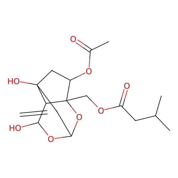 2D Structure of [(1R,3R,4S,6R,7S,8R)-4-acetyloxy-6,8-dihydroxy-10-methylidene-2,9-dioxatricyclo[4.3.1.03,7]decan-3-yl]methyl 3-methylbutanoate