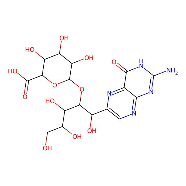 2D Structure of (2S,3S,4S,5R,6R)-6-[(1R,2S,3R,4R)-1-(2-amino-4-oxo-3H-pteridin-6-yl)-1,3,4,5-tetrahydroxypentan-2-yl]oxy-3,4,5-trihydroxyoxane-2-carboxylic acid