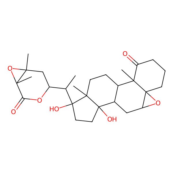 2D Structure of (1S,2R,7S,9R,11R,12S,15R,16S)-15-[(1R)-1-[(1S,4R,6S)-1,6-dimethyl-2-oxo-3,7-dioxabicyclo[4.1.0]heptan-4-yl]ethyl]-12,15-dihydroxy-2,16-dimethyl-8-oxapentacyclo[9.7.0.02,7.07,9.012,16]octadecan-3-one