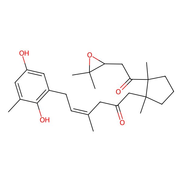 2D Structure of (E)-6-(2,5-dihydroxy-3-methylphenyl)-1-[(1R,2R)-2-[2-[(2S)-3,3-dimethyloxiran-2-yl]acetyl]-1,2-dimethylcyclopentyl]-4-methylhex-4-en-2-one