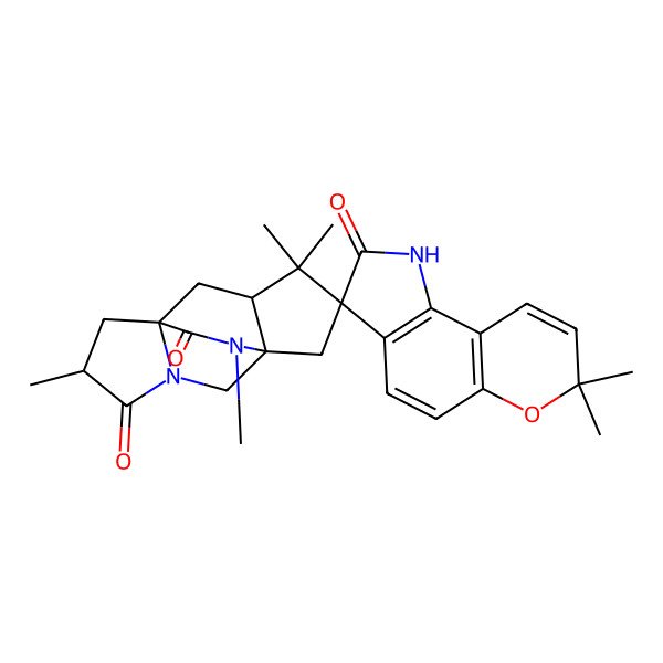 2D Structure of 5',7,7,10',10',13'-hexamethylspiro[1H-pyrano[2,3-g]indole-3,11'-3,13-diazatetracyclo[5.5.2.01,9.03,7]tetradecane]-2,4',14'-trione
