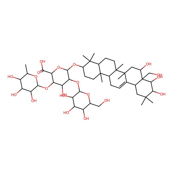 2D Structure of (2S,3S,4S,5R,6R)-6-[[(3S,4aR,6aR,6bS,8R,8aR,9R,10R,12aS,14aR,14bR)-8,9,10-trihydroxy-8a-(hydroxymethyl)-4,4,6a,6b,11,11,14b-heptamethyl-1,2,3,4a,5,6,7,8,9,10,12,12a,14,14a-tetradecahydropicen-3-yl]oxy]-4-hydroxy-5-[(2S,3R,4S,5R,6R)-3,4,5-trihydroxy-6-(hydroxymethyl)oxan-2-yl]oxy-3-[(2S,3R,4R,5R,6S)-3,4,5-trihydroxy-6-methyloxan-2-yl]oxyoxane-2-carboxylic acid
