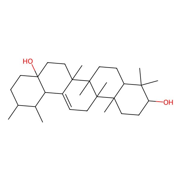2D Structure of (3S,4aR,6aR,6bR,8aS,11R,12S,12aS,14aR,14bS)-4,4,6a,6b,11,12,14a,14b-octamethyl-1,2,3,4a,5,6,7,8,9,10,11,12,12a,14-tetradecahydropicene-3,8a-diol