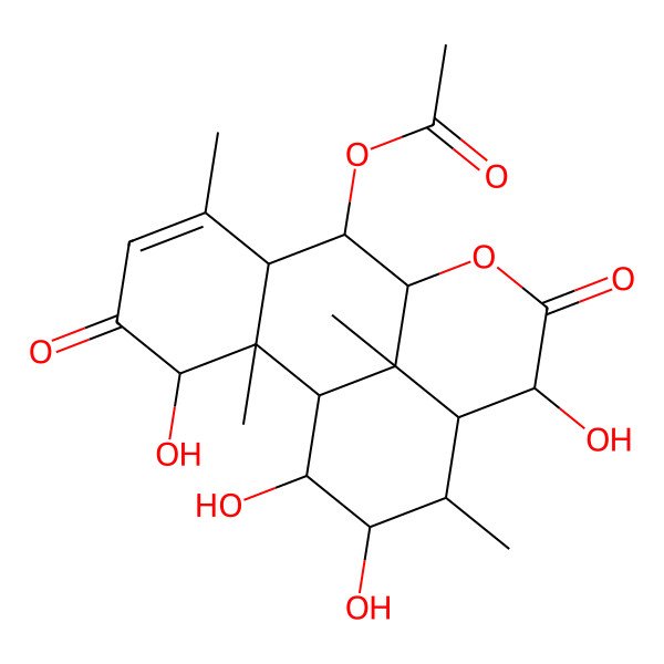 2D Structure of (3,12,15,16-Tetrahydroxy-2,6,14,17-tetramethyl-4,11-dioxo-10-oxatetracyclo[7.7.1.02,7.013,17]heptadec-5-en-8-yl) acetate