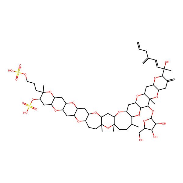 2D Structure of [(1R,3S,5R,7S,9R,11S,13R,14R,16R,18S,20R,22S,25R,27S,30S,31R,33S,34R,35R,37S,40S,42R,44S,46R,48S)-34-[(2R,3R,4R,5S)-3,4-dihydroxy-5-(hydroxymethyl)oxolan-2-yl]oxy-40-[(2R,3E)-2-hydroxy-5-methylideneocta-3,7-dien-2-yl]-13,25,27,30,35-pentamethyl-39-methylidene-13-(3-sulfooxypropyl)-4,8,12,17,21,26,32,36,41,45,49-undecaoxaundecacyclo[25.22.0.03,25.05,22.07,20.09,18.011,16.031,48.033,46.035,44.037,42]nonatetracontan-14-yl] hydrogen sulfate