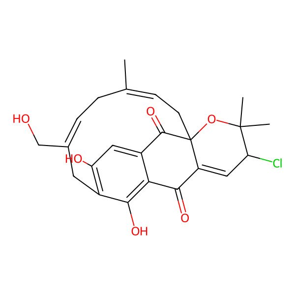 2D Structure of (1R,3E,6E,17R)-17-chloro-10,21-dihydroxy-7-(hydroxymethyl)-4,18,18-trimethyl-19-oxatetracyclo[10.7.1.19,13.01,15]henicosa-3,6,9,11,13(21),15-hexaene-14,20-dione