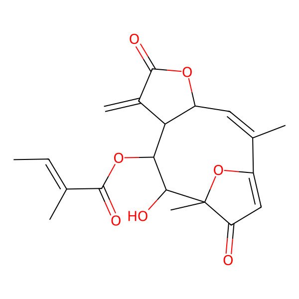 2D Structure of [(2Z,4S,8S,9S,10S,11R)-10-hydroxy-2,11-dimethyl-7-methylidene-6,12-dioxo-5,14-dioxatricyclo[9.2.1.04,8]tetradeca-1(13),2-dien-9-yl] (Z)-2-methylbut-2-enoate