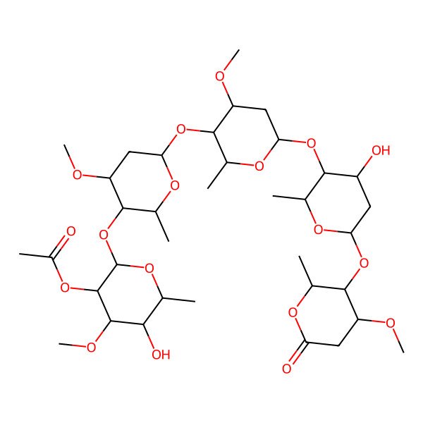 2D Structure of [(2S,3R,4S,5S,6R)-5-hydroxy-2-[(2R,3R,4S,6S)-6-[(2R,3R,4S,6S)-6-[(2R,3S,4S,6S)-4-hydroxy-6-[(2R,3R,4R)-4-methoxy-2-methyl-6-oxooxan-3-yl]oxy-2-methyloxan-3-yl]oxy-4-methoxy-2-methyloxan-3-yl]oxy-4-methoxy-2-methyloxan-3-yl]oxy-4-methoxy-6-methyloxan-3-yl] acetate