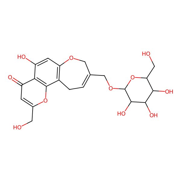 2D Structure of 5-hydroxy-2-(hydroxymethyl)-9-[[(2R,3R,4S,5S,6R)-3,4,5-trihydroxy-6-(hydroxymethyl)oxan-2-yl]oxymethyl]-8,11-dihydropyrano[2,3-g][1]benzoxepin-4-one