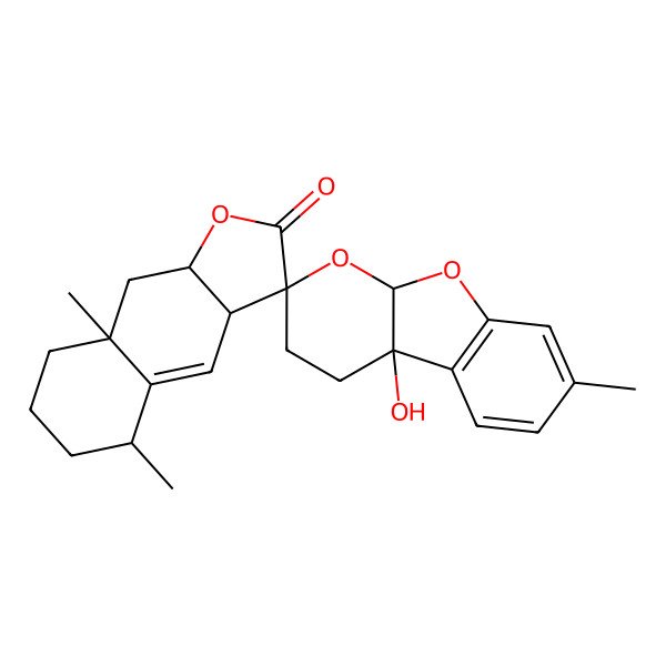 2D Structure of 4a-hydroxy-5',7,8'a-trimethylspiro[4,9a-dihydro-3H-pyrano[2,3-b][1]benzofuran-2,3'-5,6,7,8,9,9a-hexahydro-3aH-benzo[f][1]benzofuran]-2'-one