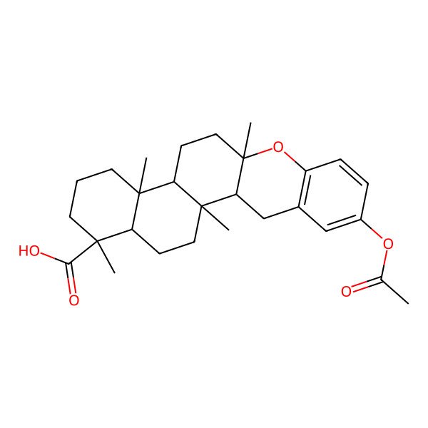 2D Structure of 6-Acetyloxy-1,11,15,19-tetramethyl-10-oxapentacyclo[12.8.0.02,11.04,9.015,20]docosa-4(9),5,7-triene-19-carboxylic acid