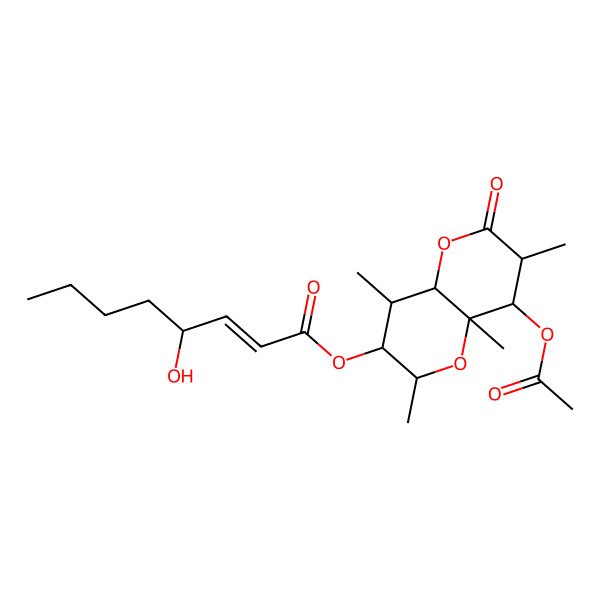 2D Structure of (8-Acetyloxy-2,4,7,8a-tetramethyl-6-oxo-2,3,4,4a,7,8-hexahydropyrano[3,2-b]pyran-3-yl) 4-hydroxyoct-2-enoate