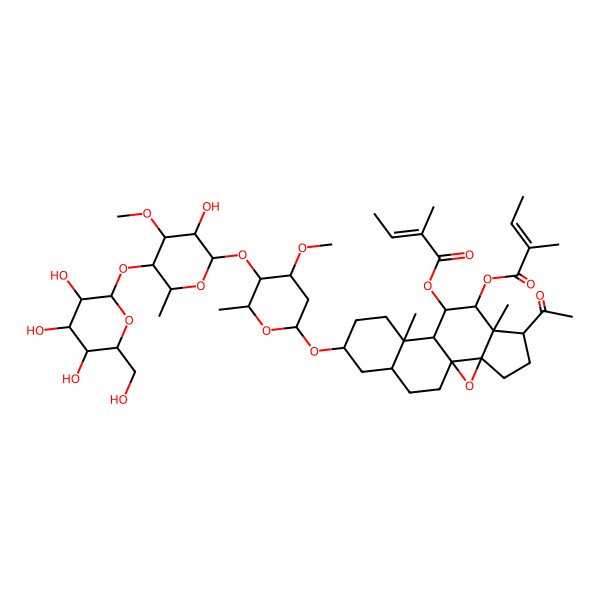 2D Structure of [(1S,3R,6R,7S,8S,9S,10S,11S,14S,16S)-6-acetyl-14-[(2R,4R,5R,6R)-5-[(2S,3R,4S,5R,6R)-3-hydroxy-4-methoxy-6-methyl-5-[(2S,3R,4S,5S,6R)-3,4,5-trihydroxy-6-(hydroxymethyl)oxan-2-yl]oxyoxan-2-yl]oxy-4-methoxy-6-methyloxan-2-yl]oxy-7,11-dimethyl-8-[(E)-2-methylbut-2-enoyl]oxy-2-oxapentacyclo[8.8.0.01,3.03,7.011,16]octadecan-9-yl] (E)-2-methylbut-2-enoate